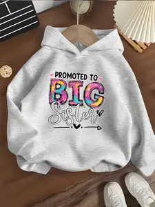 Girls' Hooded Sweatshirt with Big Sister Letter Print, Inspirational Style, Skin-Friendly Fabric, Casual Clothing, Graphic Casual Hoodie