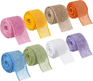 Burlap Ribbon Wired Ribbon 8 Rolls Natural Burlap Wired Ribbon 1-1/2 Inch 40 Yards Solid Fabric Wired Edge Ribbon for Christmas Craft DIY Wrapping Wreath Holiday Party Decorations