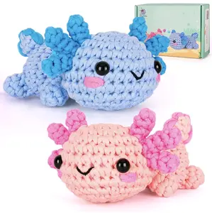 Axolotl Crochet Kit complete Beginner with Video Tutorials - DIY Crochet Starter Set for Adults & Kids, Easy-to-Follow Instructions for Crafting 2 Axolotls, Ideal Craft Kit for Learning Crochet, Perfect Gift for Hobbyists, Easter basket stuffer art
