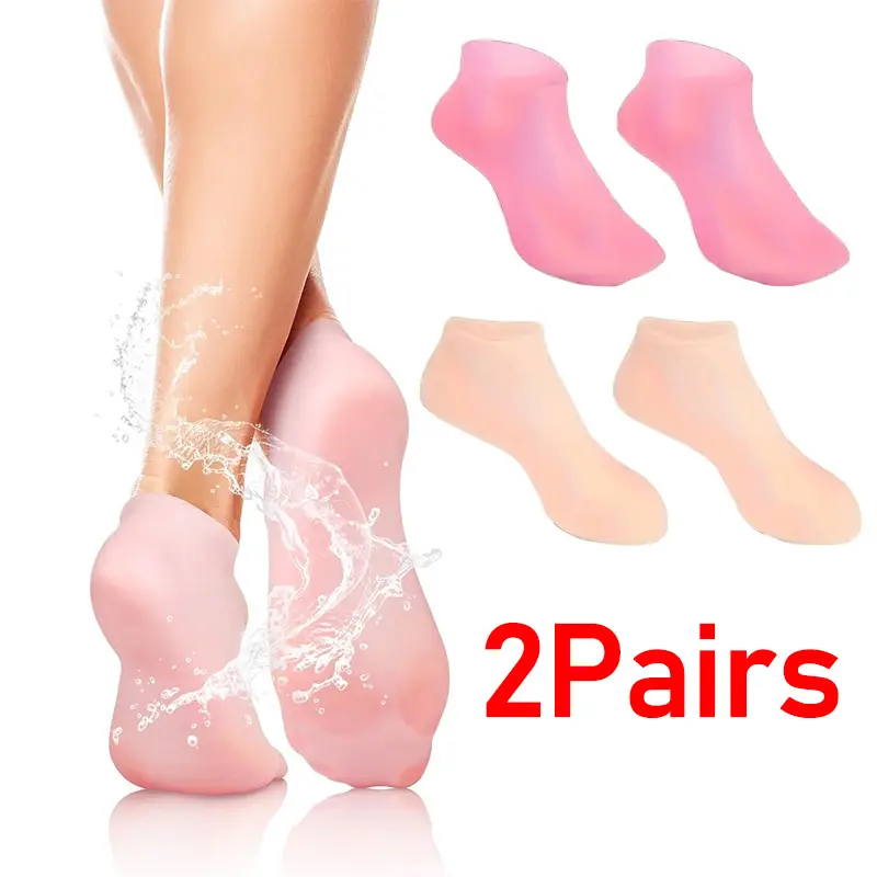 2 Pairs Silicone Socks for Women - Soft Gel Aloe Moisturizing Socks for Women's Spa Pedicure, Repairing Dry Feet, Cracked Heels and Softening Rough Sk