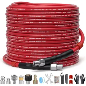 Sewer Jetter Kit for  Washer - 100ft  Washer Drain Jetter Hose 5800PSI 1/4 Inch NPT Corner with Sewer Cleaning Tool High  Nozzles and Spanner  Tape