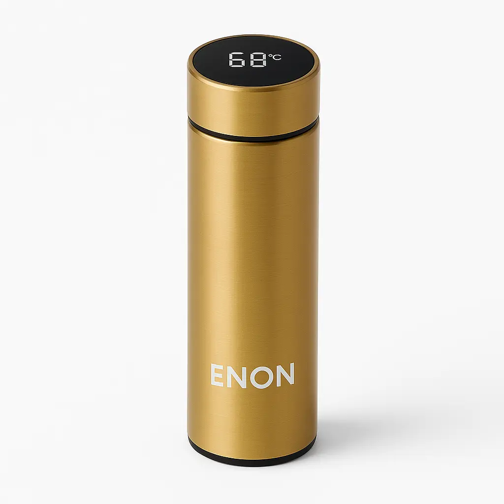 ENON Smart Bottle – Auric Luxe 500ml Stainless Steel Insulated Tumbler with Digital Temperature Display Portable Drinkware for Professionals Athletes & Travelers