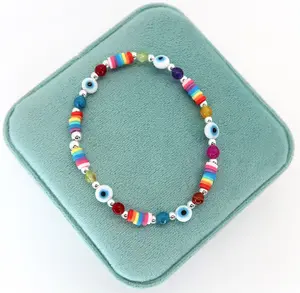 Pulsera Ojo Turco Con Fimo Multicolor, Elástico