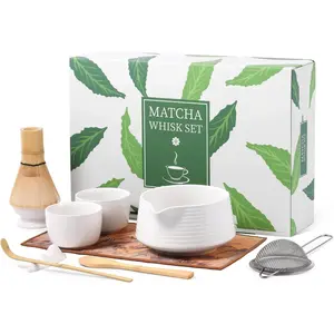 HELPLX Matcha Whisk Set 10-  Matcha Kit with BowlWhisk & Holder2  CupsBamboo ScoopSpoonSifterScoop Rest &  Towel - White Matcha  Set for Ceremony or Daily Use