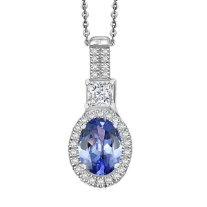 Premium Tanzanite and Lab Grown Diamond 1.80 ctw Pendant Necklace in Rhodium Over Sterling Silver 20 Inches Christmas Gifts