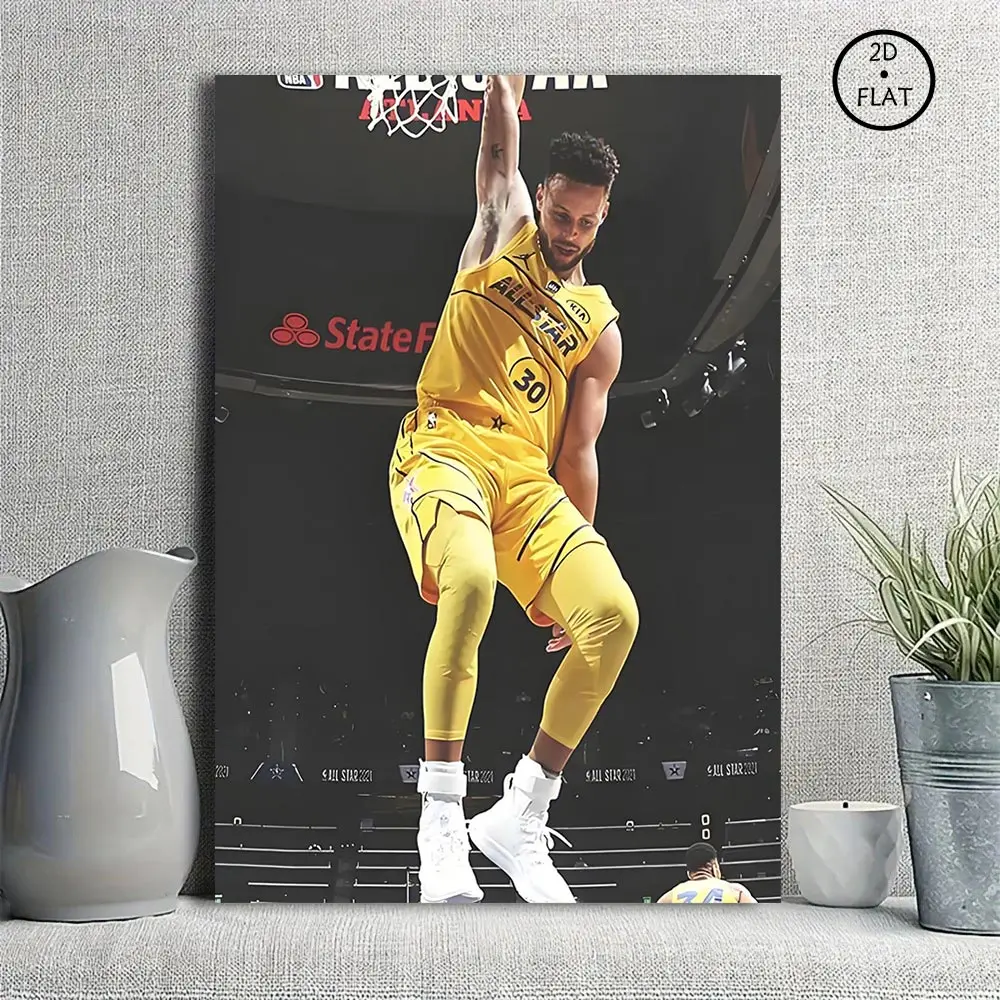 Basketball Canvas Print - Stephen Curry Yellow All-Star Jersey Dunk Action Shot, Atlanta All-Star Game Stadium Photography Artwork for Man Cave, Motivational Space Wall Decor