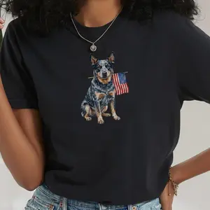 Blue Heeler 4th of July Shirt, Patriotic Australian Cattle Dog Tee, USA Flag Dog Graphic T-Shirt, Independence Day Gifts for Dog Lovers