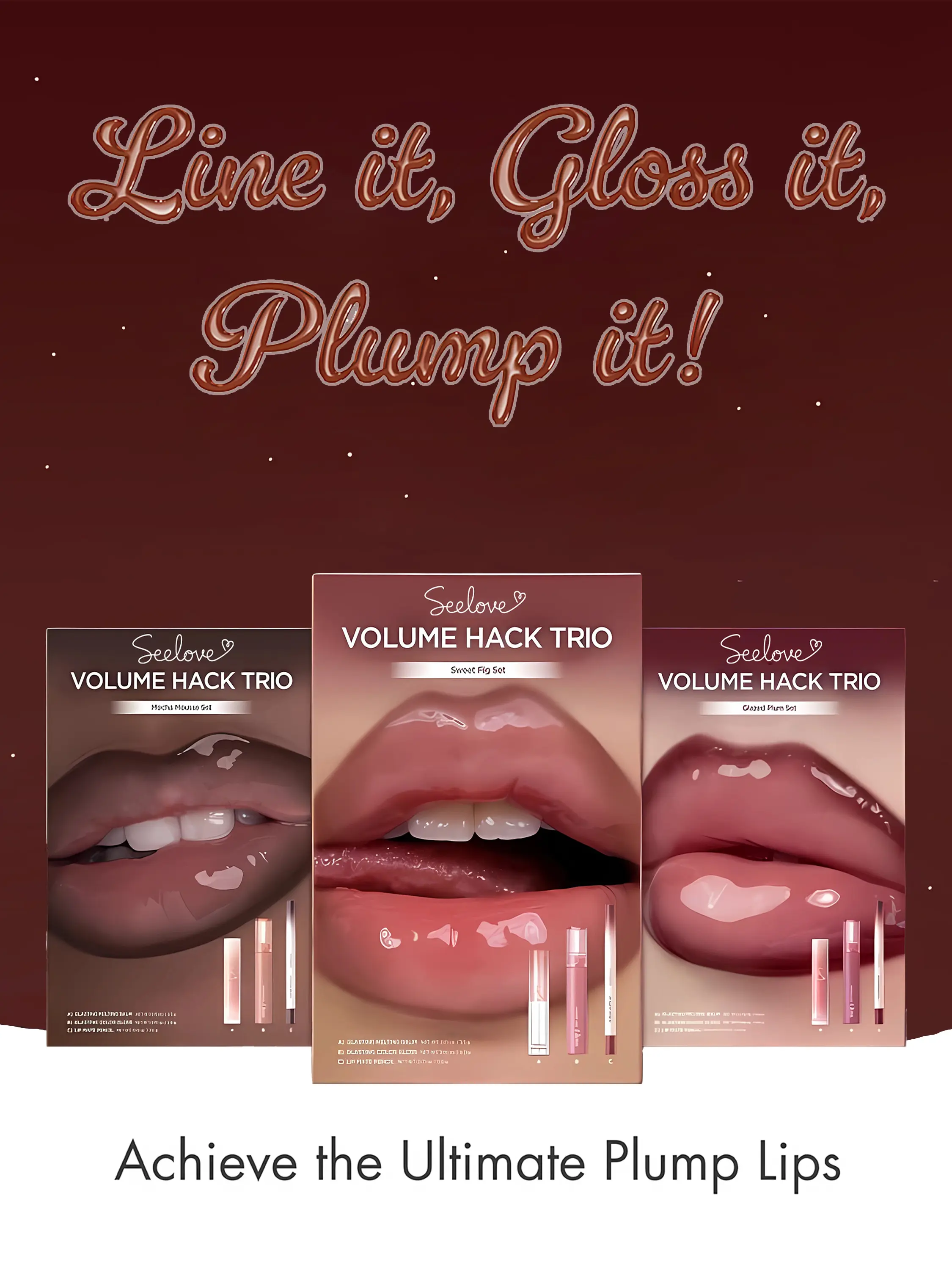 Volume Hack Trio Sweet Fig Set | Lip Combo for Plump, Hydrated & Glossy Lips | 3-in-1 Kit (3 Shades, Lip Mate Pencil 0.5g, Melting Balm 3.5g, & Color Gloss 4g) Flawless Lip Care