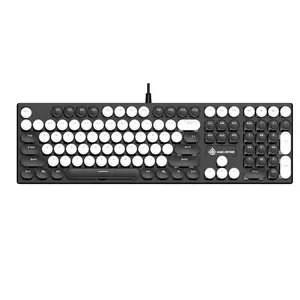 Typewriter Style Retro Wired Mechanical Gaming Keyboard,Vintage Steampunk Keyboard with Rainbow Backlit,104-Key Red Switch Cute Keyboard with Number Pad,Round Keycaps Computer Keyboard for Win/Mac