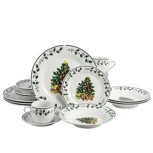 Gibson Home Tree Trimming Dinnerware Set in Christmas Theme, Set of 20