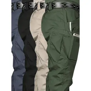 1 piece of men’s tactical work pants with multiple pockets, machine washable, perfect for hiking and outdoor activities, breathable men’s casual day wear, large and small zippers, soft beige solid color, black and blue work pants, men’s casual pants GARME