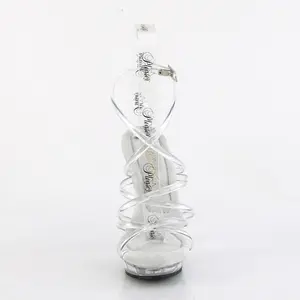LIP-106 Clear 5 Inch Heel Sandal with Open Heel and Elastic Strap for Women