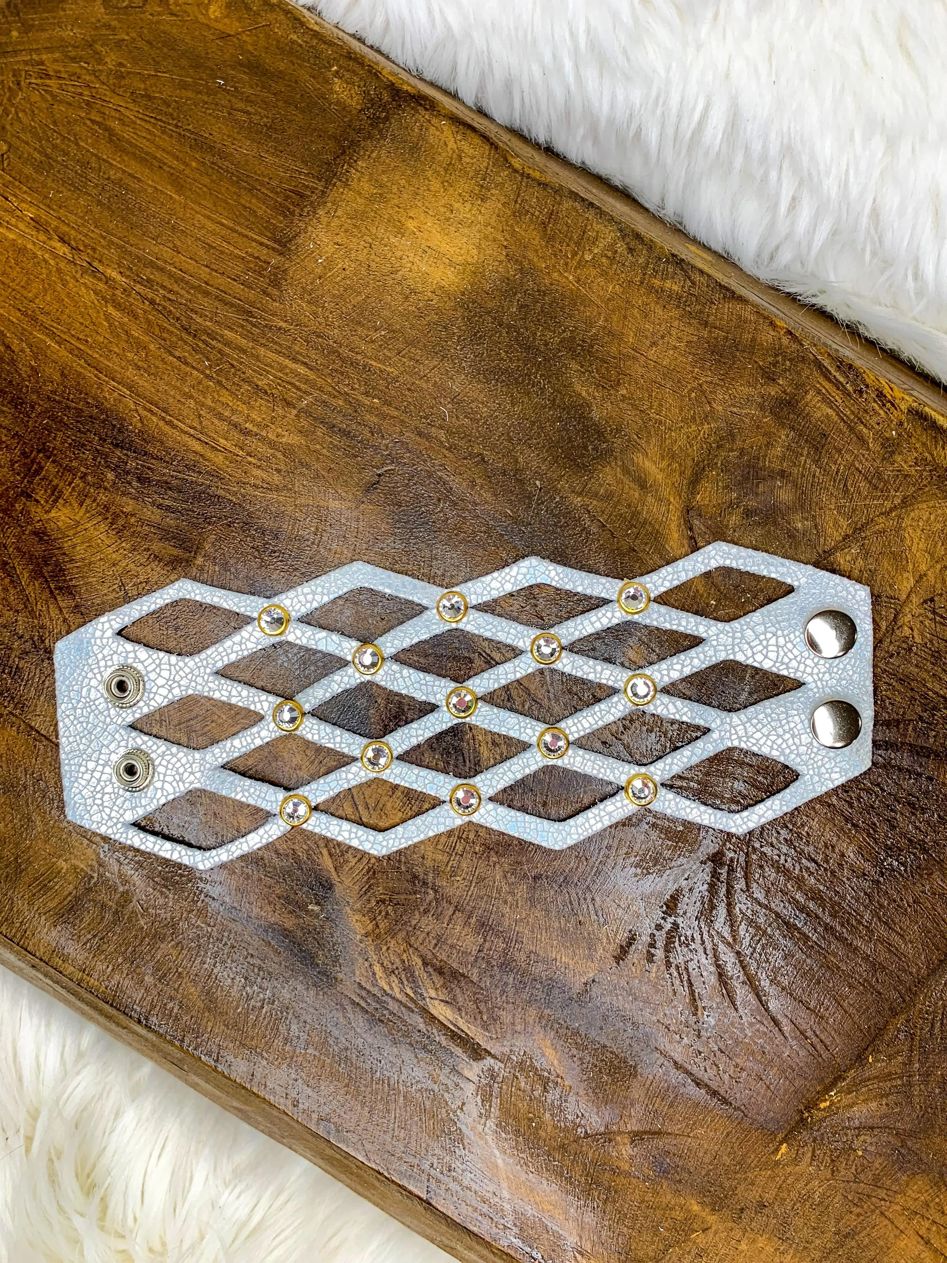 Saylor Crystal Studded Leather Cuff - Silver Mix