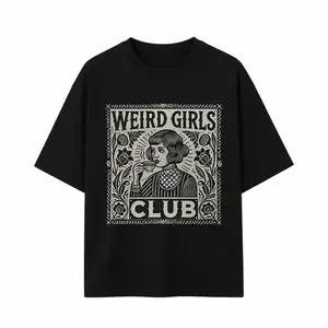 Unisex Casual Round Neck Gothic Streetwear Top - Weird Girls Club Whimsy Goth Graphic Tee, Retro Alt Witch Weirdcore Clothes, Black Hoodie/Sweatshirt + 5 Color Options (Coffee, Red, Green, Blue, Purple)