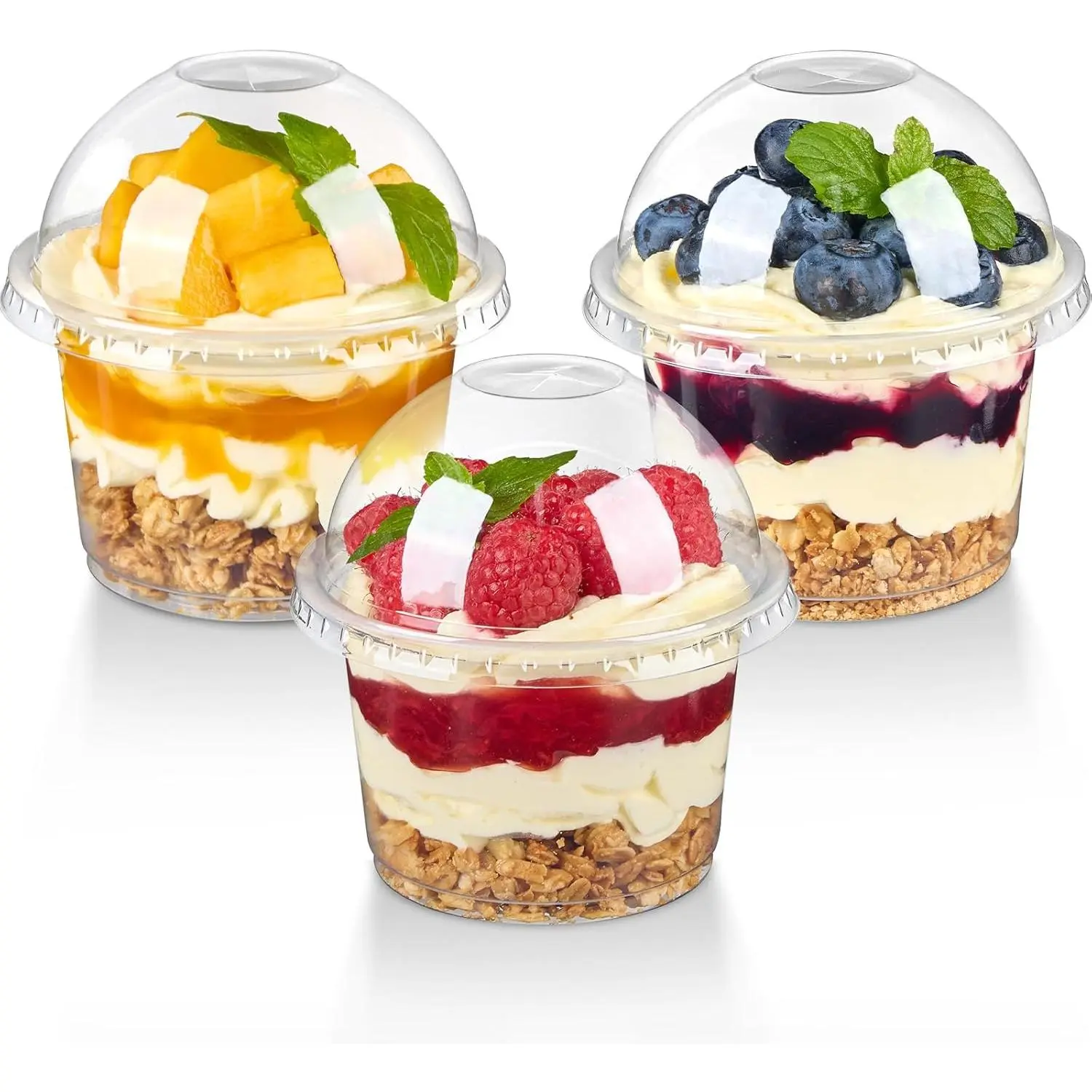 100 Pack 8 oz Plastic Dessert Cups with Dome Lids, Clear Disposable Yogurt Parfait Cups with Lids, Individual Party Serving Snack Cups for Fruit Dessert Cake Pudding