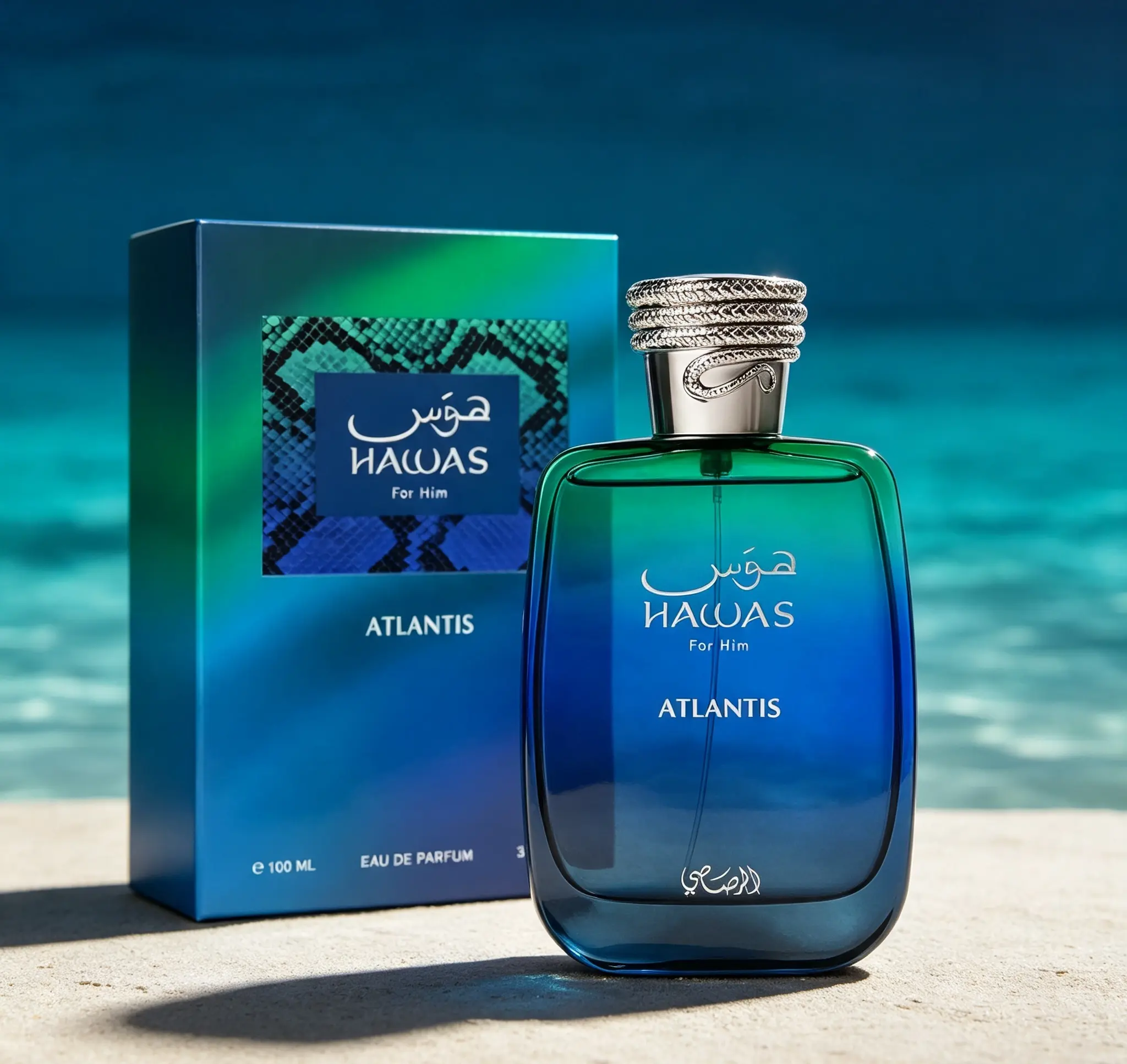 Hawas Atlantis Eau De Parfum for Men – 3.38 Fl Oz / 100ml, Fresh & Modern Aquatic Woody Long-Lasting Fragrance Spray, Bold Contemporary Cologne