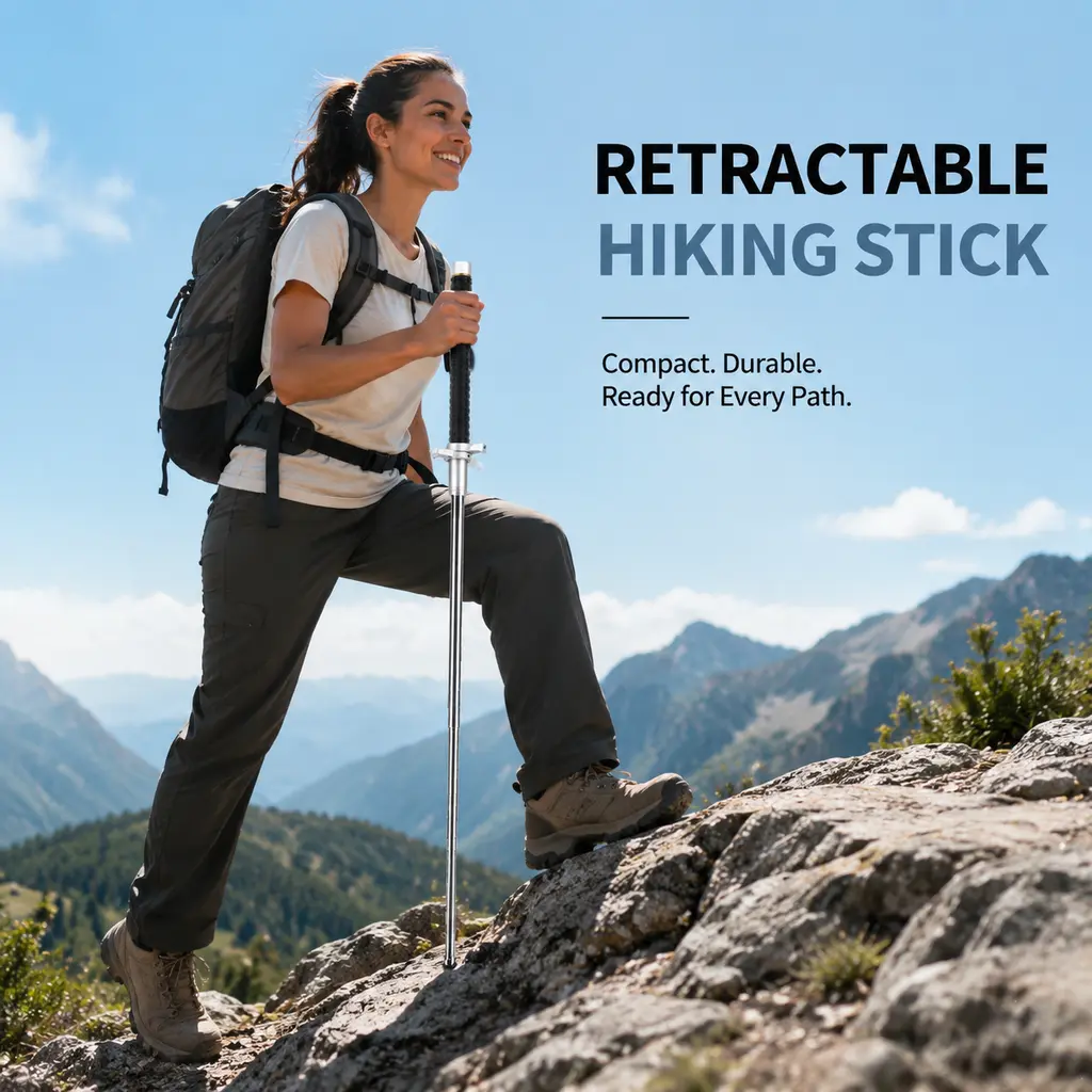Sturdy Unisex Alloy Steel Hiking Sticks - 26-37 in Height Adaptable Retractable Foldable, Secure Length Adjustments, Anti-Slip Lightweight, Travel Size for Campers & Light Outdoor Gear Accessories