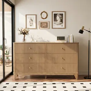53.1" Wide 6-Drawer Dresser, Fluted Modern Chest of Drawers with Soft Round Corners, Wooden TV Stand for Bedroom, Living Room & Hallway Storage