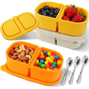 3 Pack  Snack Containers - 9OZ  Snack Containers with  and Stainless Steel Spoon, Portable Lunch Snack Box Ideal Snack Pack Containers for School, Office and Picnic
