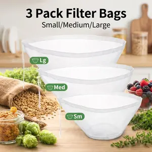 3 PCs Fine Mesh Strainer Bags（S+M+L），Greek Yogurt Maker Set, Homemade Yogurt Strainer, 3Pcs Nut Milk Filter Bag, Multi-purpose Strainer Set, Cheese & Yogurt Maker Bag, Reusable Yogurt Filter, Nylon Straining Bags 3Pcs