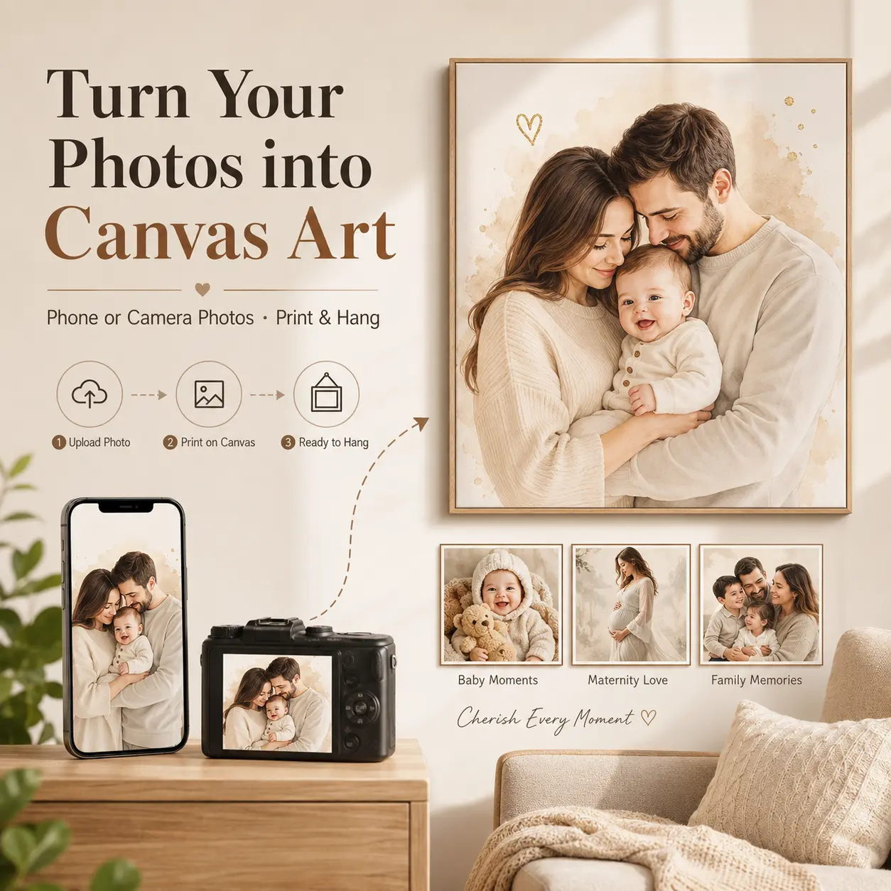 Custom Canvas Prints with Your Photos Personalized Canvas Poster Wall Art for Living Room Bedroom Canvas Pictures for Home Decoration