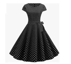 Women's Dress Retro Vintage Swing 1950's Short Sleeve Polka Dots Print