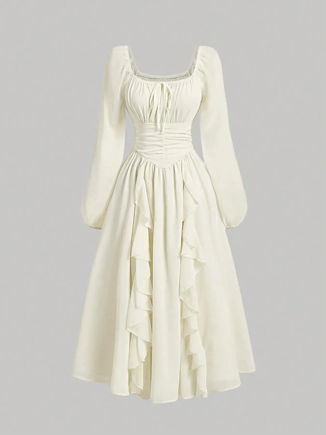 Women's Ruffled Lantern Sleeve Long Sleeve Cute Slim Dress, Formal Elegant Autumn Wedding Guest Renaissance Style Back-To-School Graduation Gown,milkmaid dress,misty white dress, Elegant Dresses