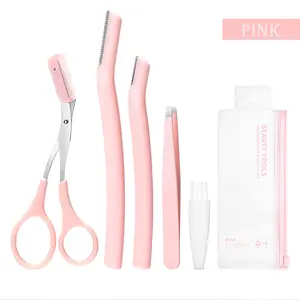 Eyebrow Trimmer 4-Pack - Eyebrow Trimmer Kit ,Eyebrow Tweezers Set - Eyebrow Shaping Kit for Women & Men Tweezer, Eyebrow Razor, Shaping Scissors & Cleaning Brush