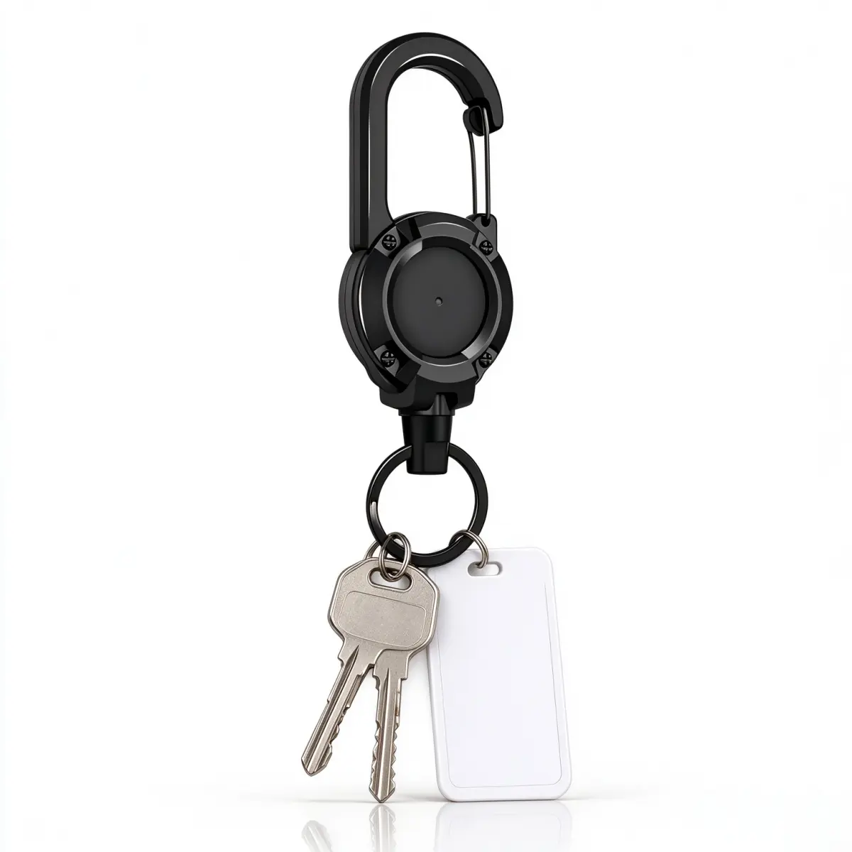 Unisex Functional Heavy-Duty Black & White Retractable Lanyard Keychain - 23in Steel Wire Spring-Back Clip Carabiner, Anti-Lost Accessory with Backpack & Phone Clips for Car Keys, Outdoor Camping