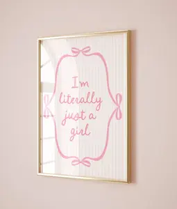 [Sale off up to 65%][Free Ship][No Frame] Just a Girl Pink Bows Girly Bedroom Decor Coquette Poster, Trendy Balletcore Romantic  Poster