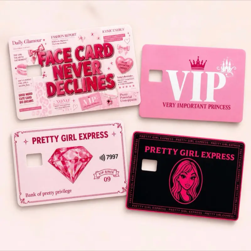 Pink Holographic Credit Card Skin Sticker for Debit & Credit Cards, Girly VIP Aesthetic Card Decal Cover, Multiple Designs