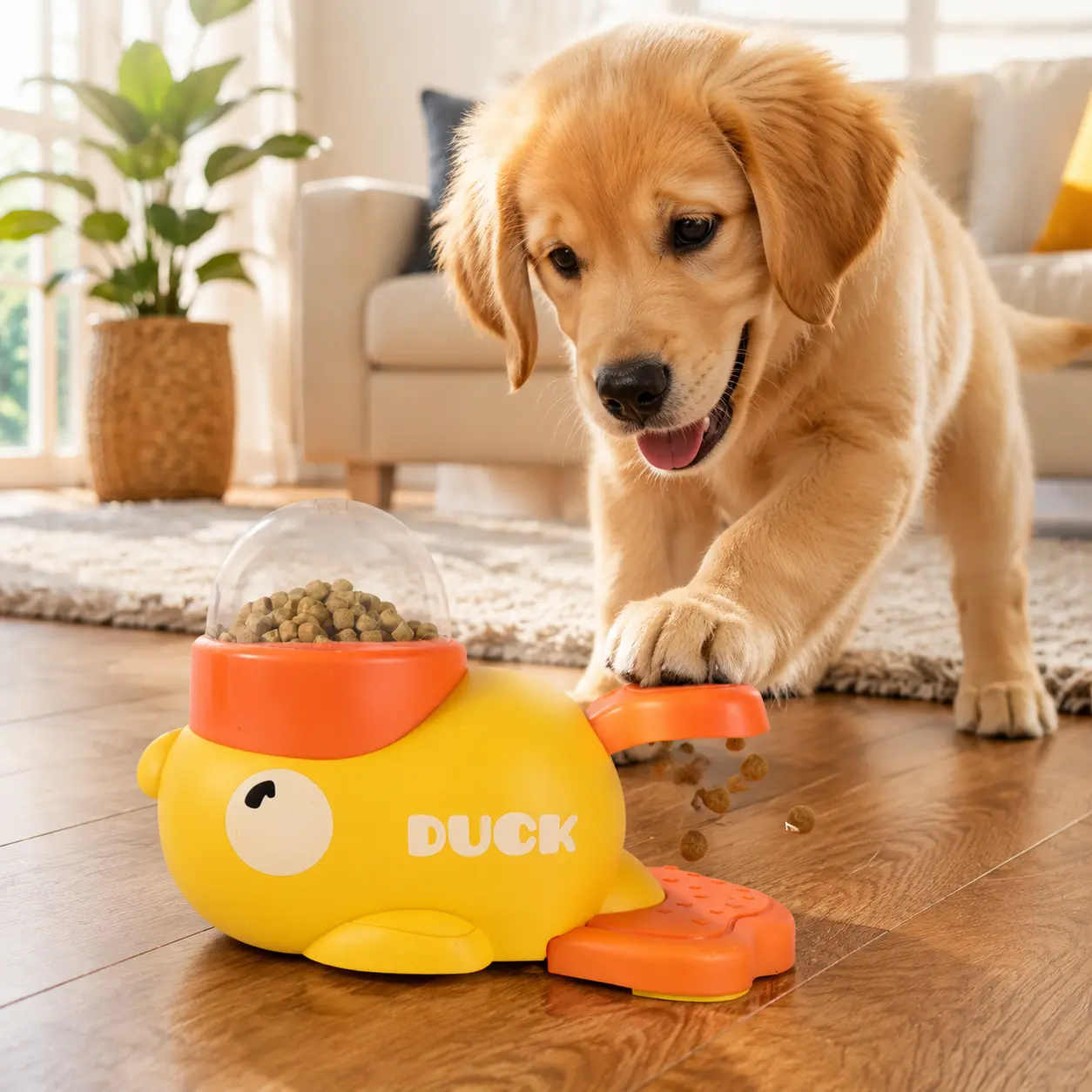 Educational therapy dispenser toy—an interactive duck-shaped slow feeder for cats and puppies, suitable for intelligence  and exercise. iq training lick mat visible window feed bowl dish nospill fresh cheer ble ramascotas treat dispenser toy portable