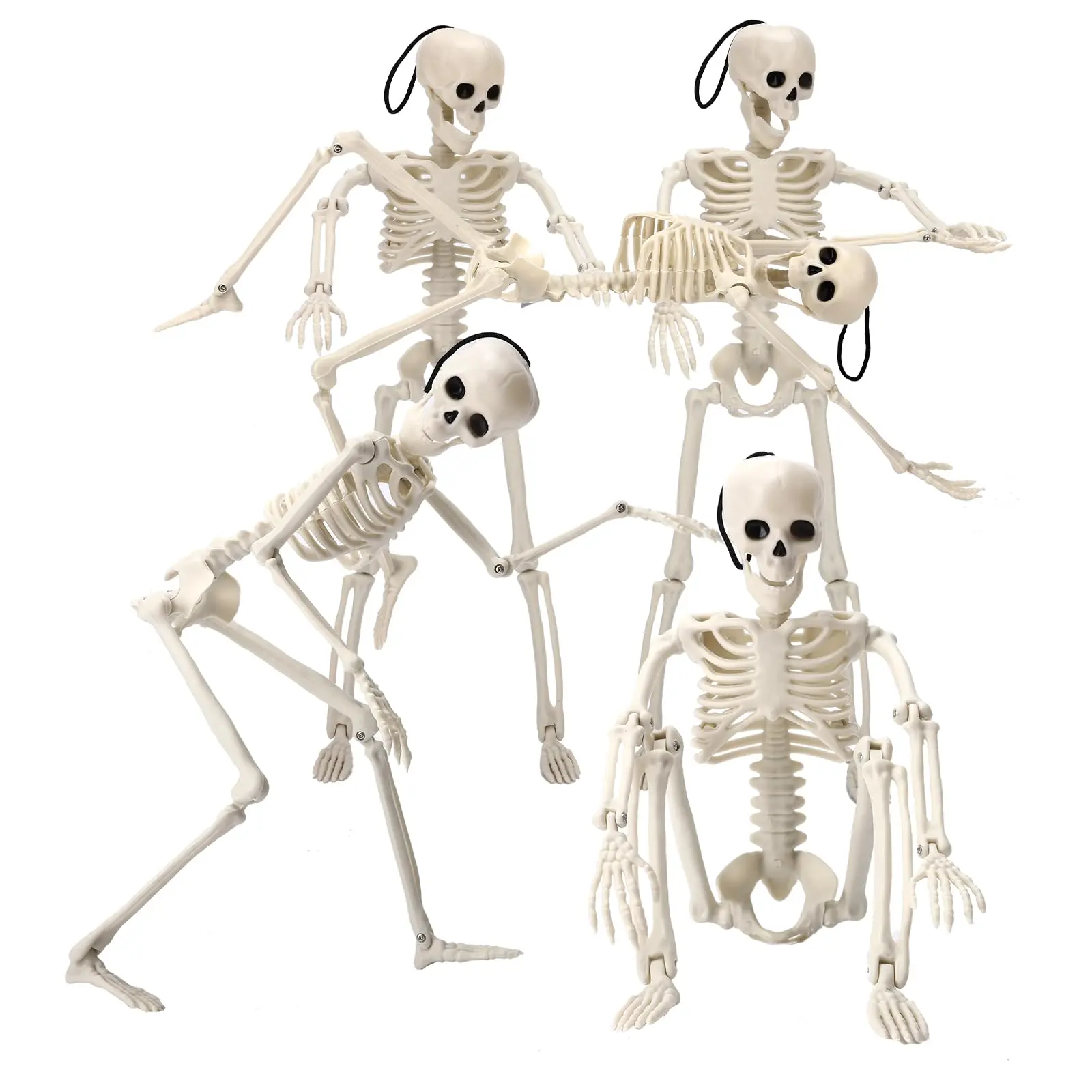 5PCS 16 Inch Halloween Posable Skeleton Decorations, Mini Plastic Skeleton Figures with Movable Joints for Yard, Garden, Lawn and Haunted House