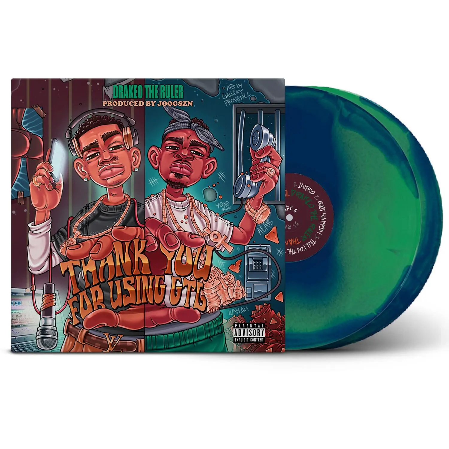 Drakeo The Ruler - Thank You For Using GTL Green/Blue Colored Vinyl LP, 2025 Release Rap Music Record with English Lyrics & Full Tracks, Albums on Vinyl