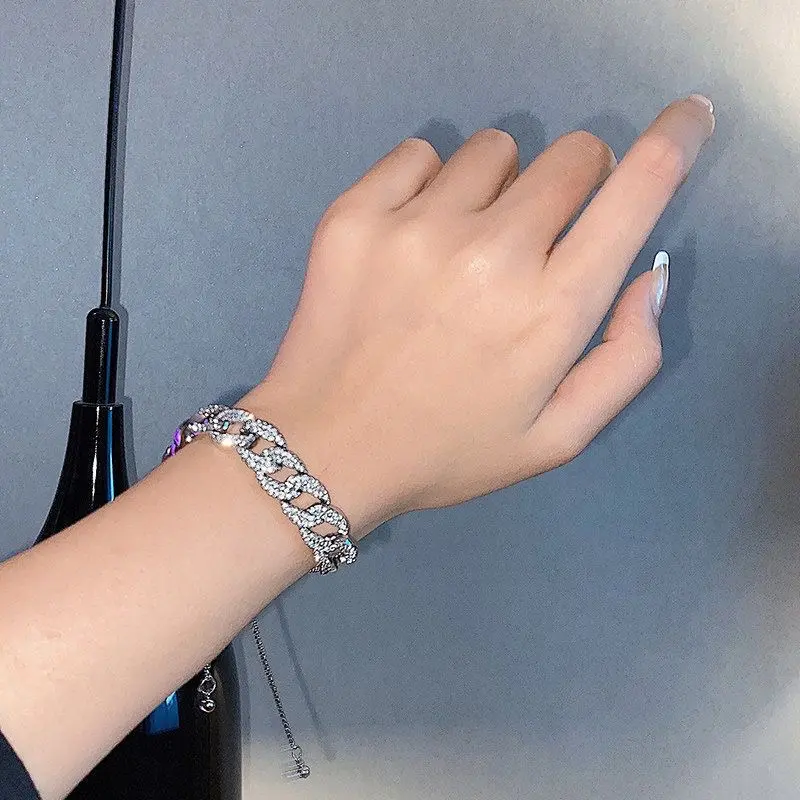 Korean-style hip-hop couple Cuban bracelet - Unique diamond embellishments, elegant and versatile, small and exclusive design, alloy bracelet accessory gothic witch jewelry permanent