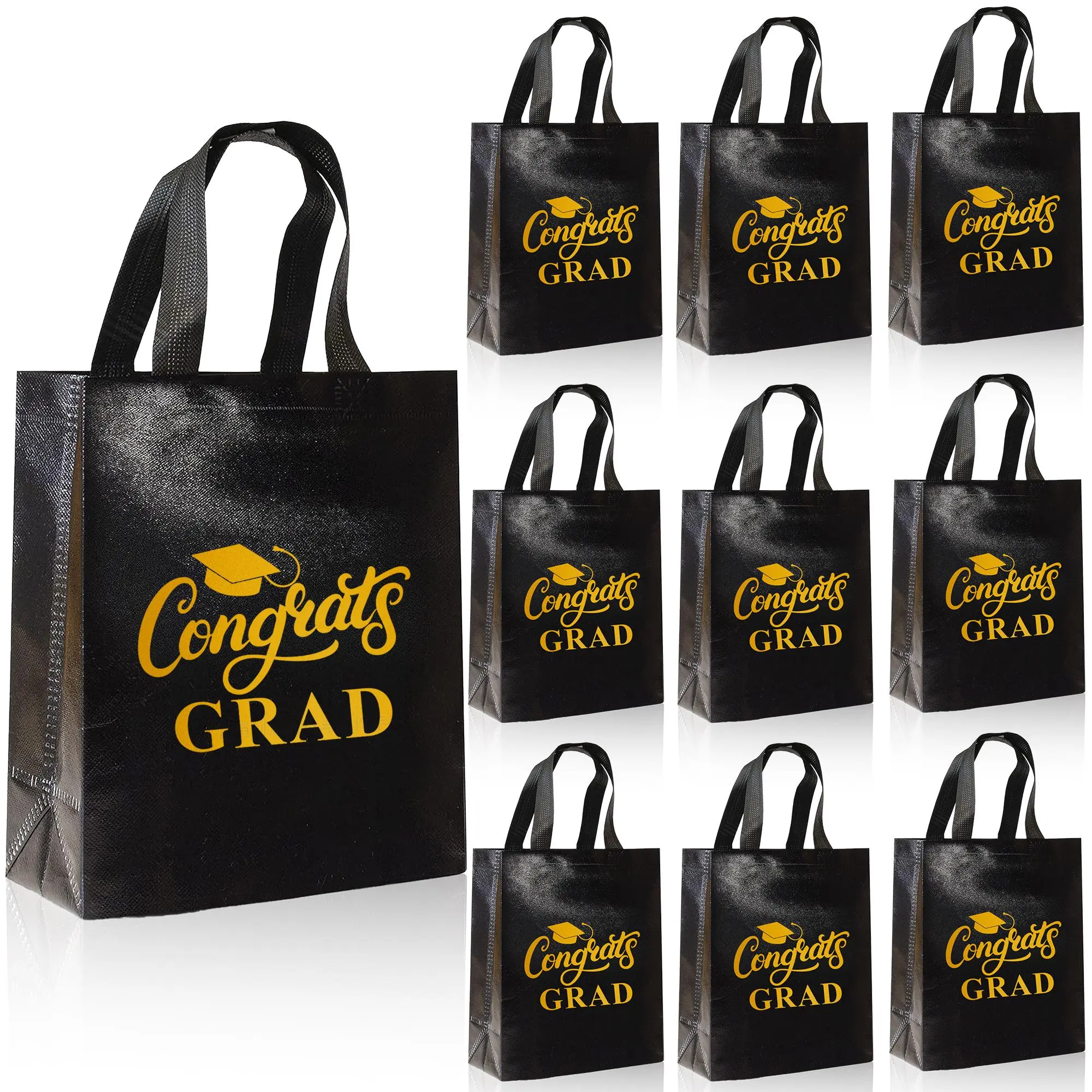 Congrats Grad Gift Bag, 10pcs/set Lightweight Reusable Graduation Gift Bags with Handles, Gift Wrapping Supplies for Graduation Party, Grad Party Favor