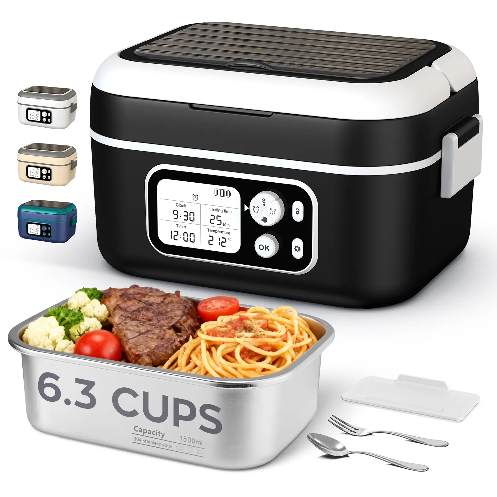 High-definition Display Electric Heating Lunch Box with 24000mAh Battery Intelligent Timer Leak-proof Design 6.3 Cups Capacity Adjustable Temperature & Time Ideal for Blue-collar Workers summerwins