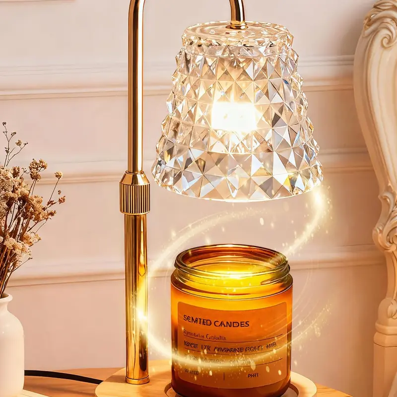 Candle Warmer Lamp with Timer, Dimmable & Height Adjustable, Wooden Base Glass Shade Wax Melter for Jar Candles & Wax Melts, Flameless Home Decor, Birthday & Housewarming Gifts for Women