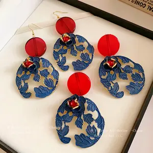 Silver Needle Resin Flower and Leaf Chinese Style Earrings, New Chinese Style Unique Design Ear Drops, Vintage Cheongsam New Style Jewelry for Women