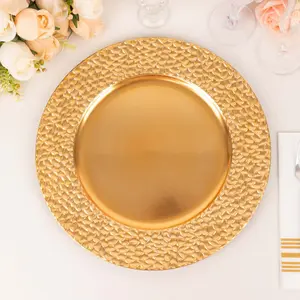 6-Pack 13" Round Metallic Gold Acrylic Charger Plates with Hammered Rim - Gold Plastic Dinnerware for Dinner Party Table Decor