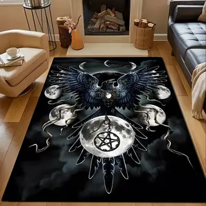 Black eagle pattern home rug spreading its wings in the night sky, living room, bedroom, kitchen floor mat, home decoration, area rug, holiday gift for family and friends