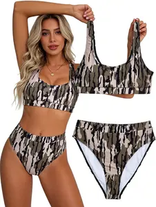 Tummy Control Swimsuit, Brown Camo Womens Swimwear Stay Stylish Dry, Breathable