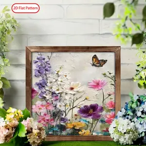 (2D Flat)  1PC 8 x 8 Inches Ramadan Wooden Sign, Painterly Colorful Butterfly Flowers , Wooden Frame Art ,  Islamic Eid Mubarak Decor Perfect Eid Gift for Coffee Bar & Window Sill Living Room & Prayer Room