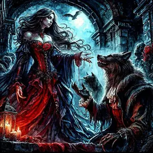 5D DIY Full Drill Round Diamond Painting - Diamond Art Painting Kit Vampire, Werewolf, Candlelight Mosaic, Canvas - DIY Decorative Painting, Home Wall Decor, Suitable for Halloween, Christmas, Birthday, and Anniversary Gifts