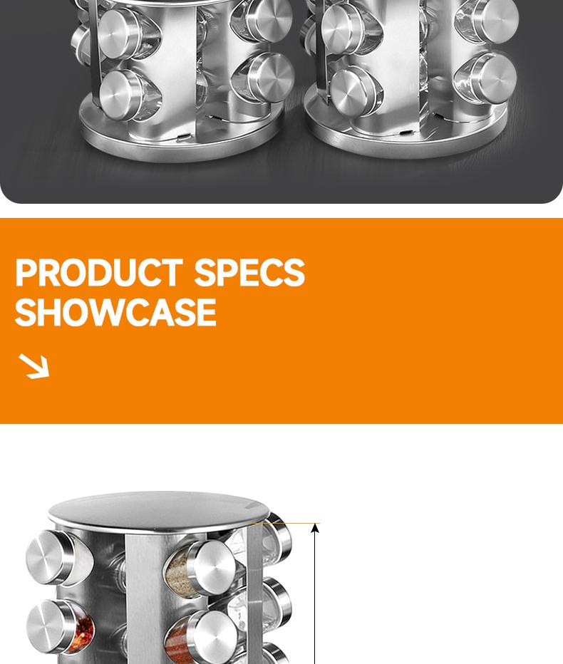 New multifunctional rotating kitchen spice rack & seasoning storage box set, 360° rotating design, stable basewhite cap