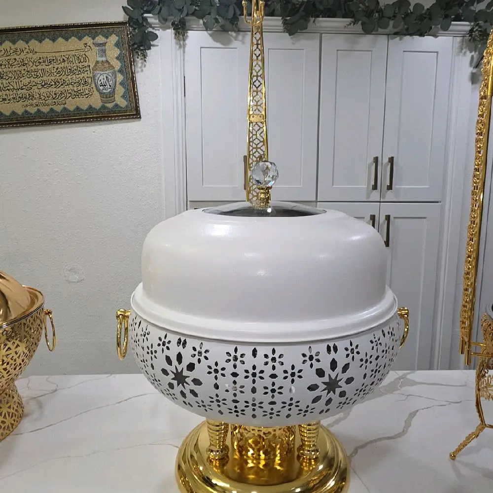 White with gold brand new chaffing dish