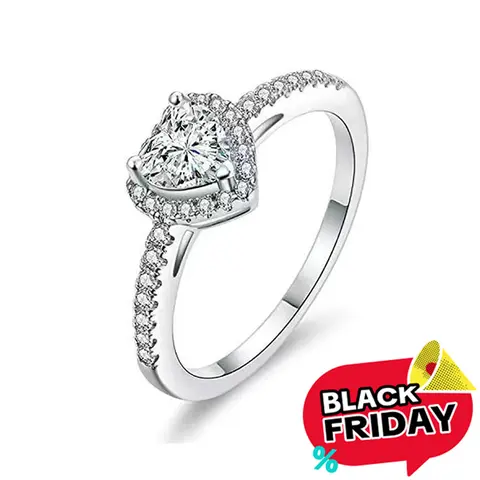 GEMSME 1CT Heart Cut Luxurious Cubic Zirconia Halo Ring - Brass Base Fashion Promise Ring for Women, Engagement Eternity Jewelry, Anniversary Day Gift (R-0632)