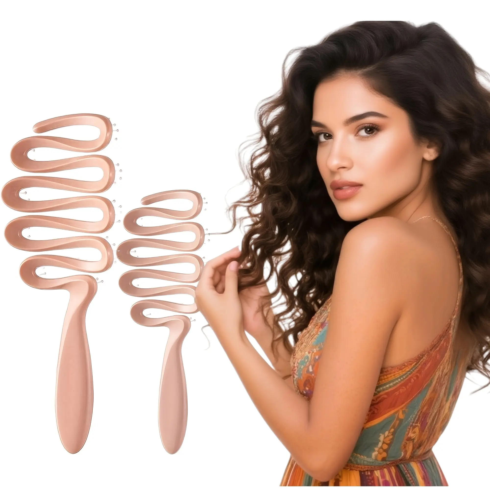 2-Piece Family Pack Large and Small Hollow Curved Comb Set, Volumizing Crown Comb for Women, Styling Brush with Ribbon, Scalp Cleaning and Hair Care Comb, Hair Styling Combs