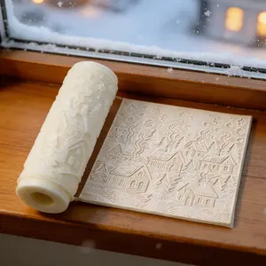 Christmas Village Model Xmas Snowflake House Pattern Embossing Rolling Pin, Non-Stick Texture Roller for Soap Clay, DIY Holiday Handcrafted Tools