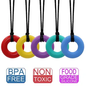 FN53 Sensory Chew Necklace for Kids and Adults, 5 Pack Silicone Necklace, Oral Motor Aids Chew Pendant Chewable Product for Boys and Girls with Autism, ADHD, Reduces Chewing Donut Multicolor